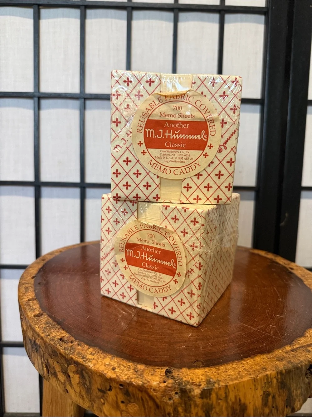 M.J. Hummel New Vintage Set 2 Cream/ Red Fabric Memo Caddy 1995